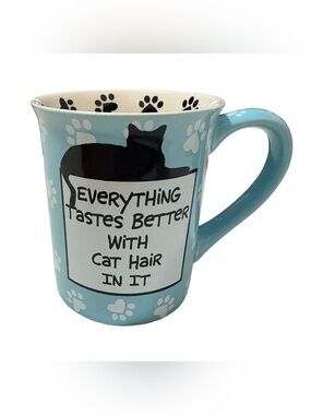 Our Name Is Mud Everything Tastes Better With Cat Hair Mug Blue Cat Lover Gift
